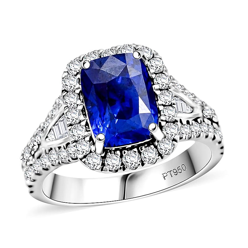 Chairman Vault Collection Certified & Appraised Rhapsody AAAA Ceylon Blue Sapphire and E-F VS Diamond 4.75 ctw Ring in 950 Platinum (Size 7.0)  9.33 Grams