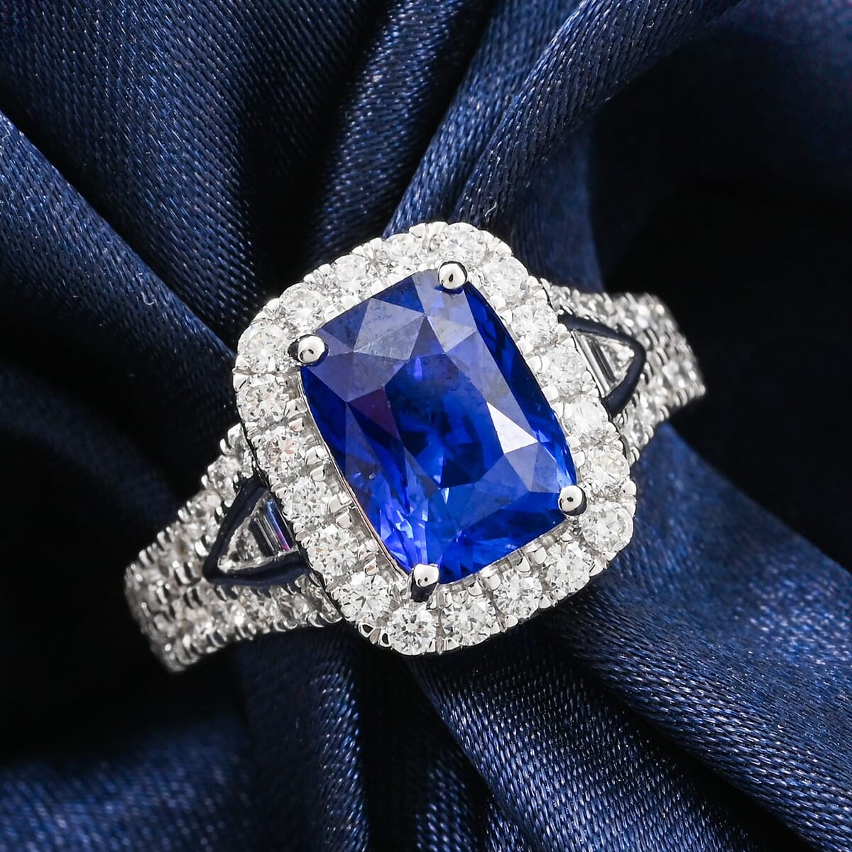 Chairman Collection Certified & Appraised Rhapsody AAAA Ceylon Blue Sapphire and E-F VS Diamond 4.75 ctw Ring in 950 Platinum (Size 7.0)  9.33 Grams image number 1