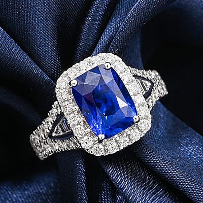 Chairman Vault Collection Certified & Appraised Rhapsody AAAA Ceylon Blue Sapphire and E-F VS Diamond 4.75 ctw Ring in 950 Platinum (Size 7.0)  9.33 Grams