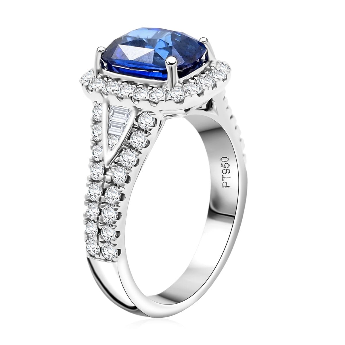 Chairman Collection Certified & Appraised Rhapsody AAAA Ceylon Blue Sapphire and E-F VS Diamond 4.75 ctw Ring in 950 Platinum (Size 7.0)  9.33 Grams image number 3