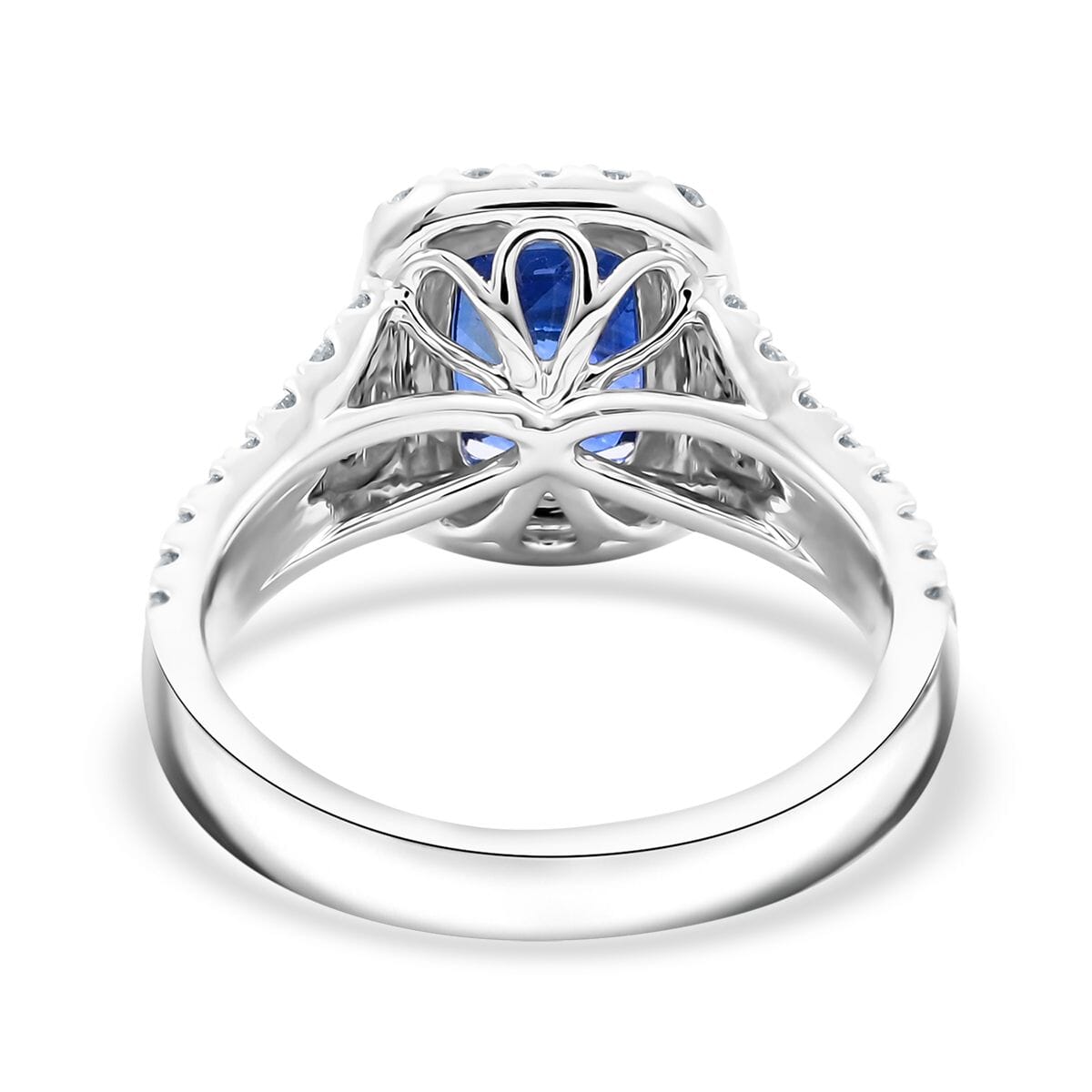 Chairman Collection Certified & Appraised Rhapsody AAAA Ceylon Blue Sapphire and E-F VS Diamond 4.75 ctw Ring in 950 Platinum (Size 7.0)  9.33 Grams image number 4