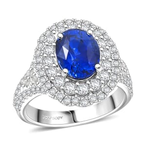 Chairman Collection Certified & Appraised Rhapsody AAAA Ceylon Blue Sapphire and E-F VS Diamond 4.75 ctw Ring in 950 Platinum (Size 7.0)  10.48 Grams
