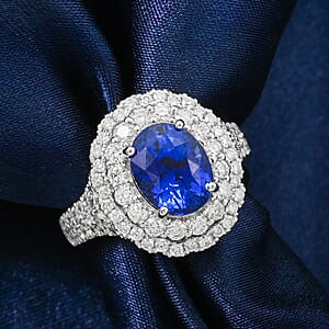 Chairman Vault Collection Certified & Appraised Rhapsody AAAA Ceylon Blue Sapphire and E-F VS Diamond 4.75 ctw Ring in 950 Platinum (Size 7.0)  10.48 Grams