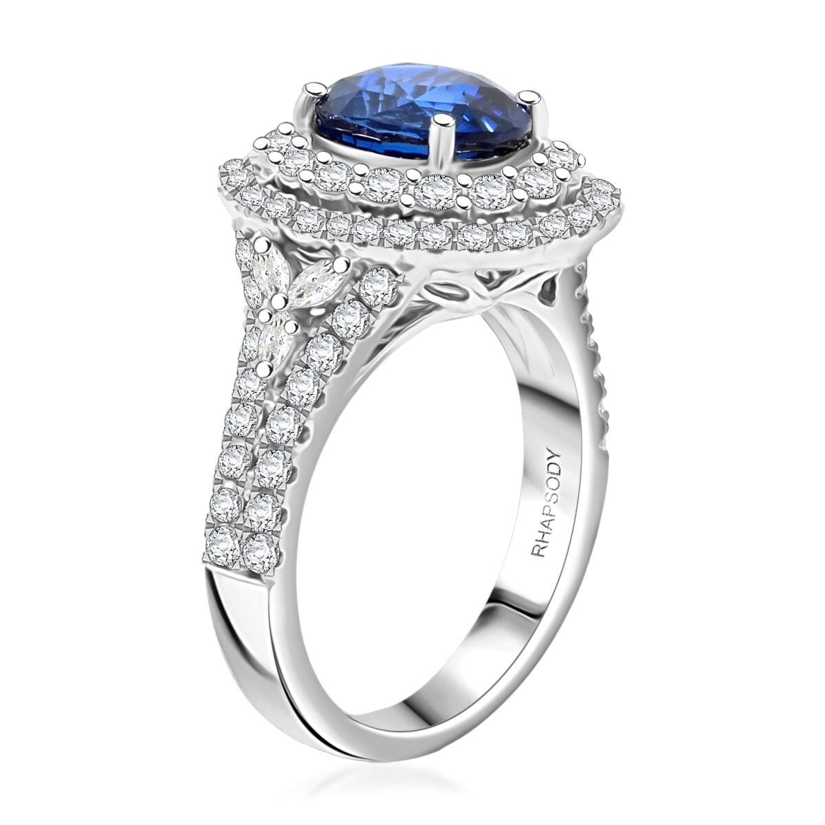 Chairman Collection Certified & Appraised Rhapsody AAAA Ceylon Blue Sapphire and E-F VS Diamond 4.75 ctw Ring in 950 Platinum (Size 7.0)  10.48 Grams image number 3