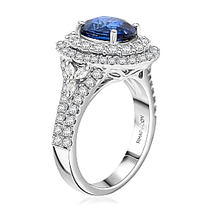 Certified & Appraised Rhapsody 950 Platinum AAAA Ceylon Blue Sapphire, Diamond (E-F, VS) Ring (Size 7.5) (10.48 g) 4.75 ctw