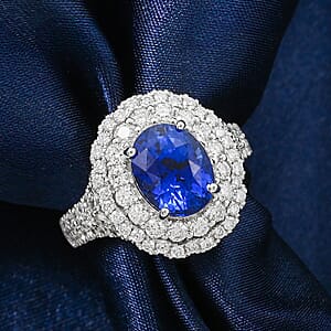 Chairman Collection Certified & Appraised Rhapsody AAAA Ceylon Blue Sapphire and E-F VS Diamond 4.75 ctw Ring in 950 Platinum (Size 8.0)  10.48 Grams