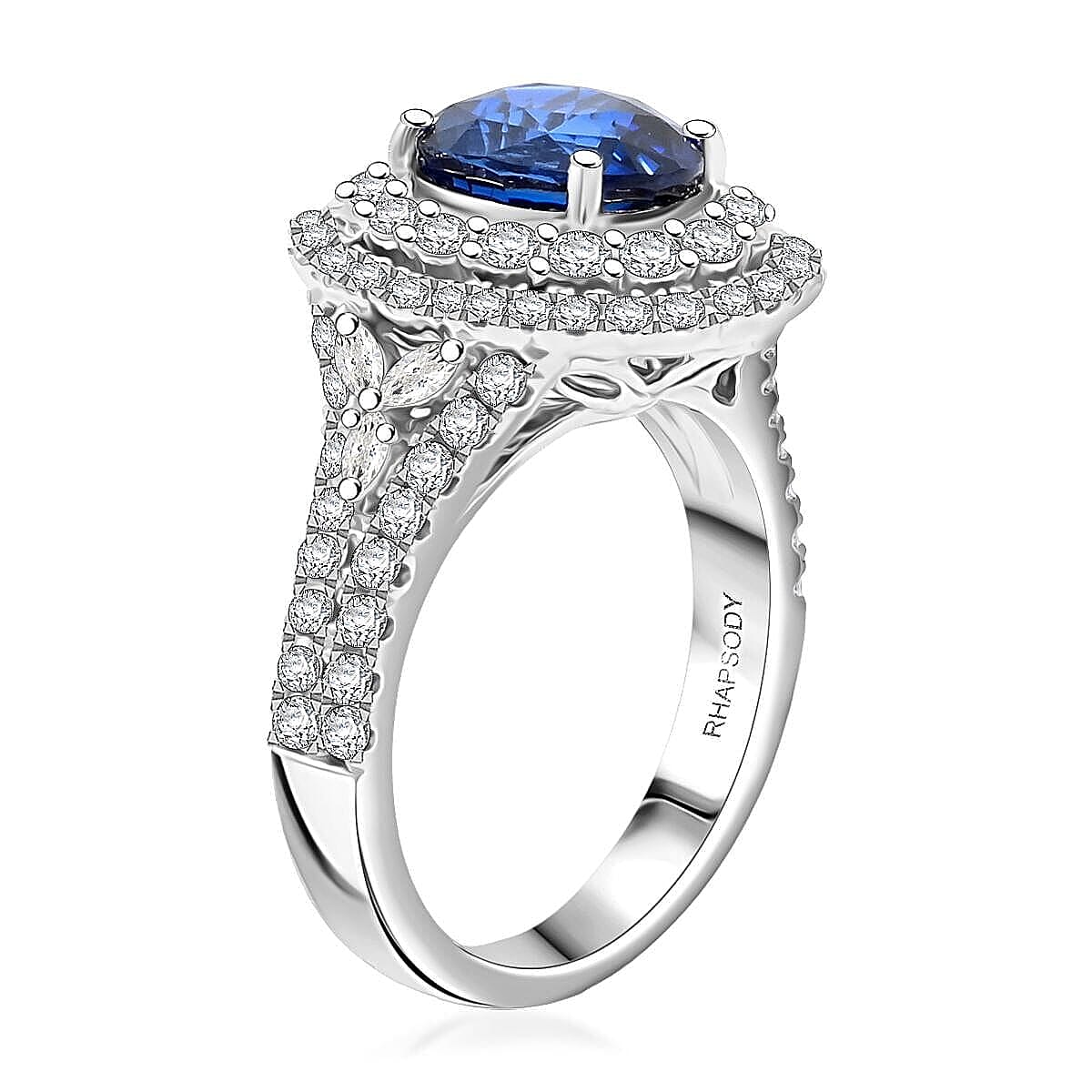 Chairman Collection Certified & Appraised Rhapsody AAAA Ceylon Blue Sapphire and E-F VS Diamond 4.75 ctw Ring in 950 Platinum (Size 8.0)  10.48 Grams image number 3