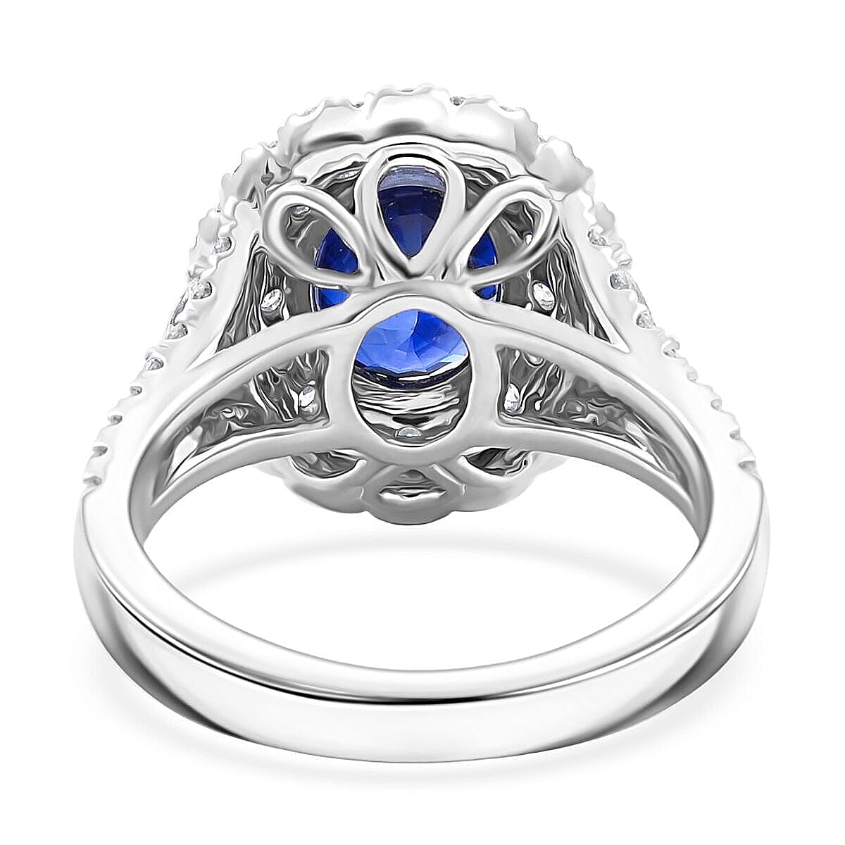 Chairman Collection Certified & Appraised Rhapsody AAAA Ceylon Blue Sapphire and E-F VS Diamond 4.75 ctw Ring in 950 Platinum (Size 8.0)  10.48 Grams image number 4