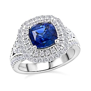 Chairman Collection Certified & Appraised Rhapsody AAAA Ceylon Blue Sapphire and E-F VS Diamond 4.30 ctw Ring in 950 Platinum (Size 7.0)  12.79 Grams