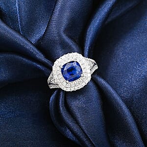 Chairman Vault Collection Certified & Appraised Rhapsody AAAA Ceylon Blue Sapphire and E-F VS Diamond 4.30 ctw Ring in 950 Platinum (Size 7.0)  12.79 Grams