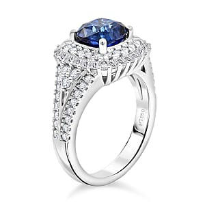 Chairman Vault Collection Certified & Appraised Rhapsody AAAA Ceylon Blue Sapphire and E-F VS Diamond 4.30 ctw Ring in 950 Platinum (Size 7.0)  12.79 Grams