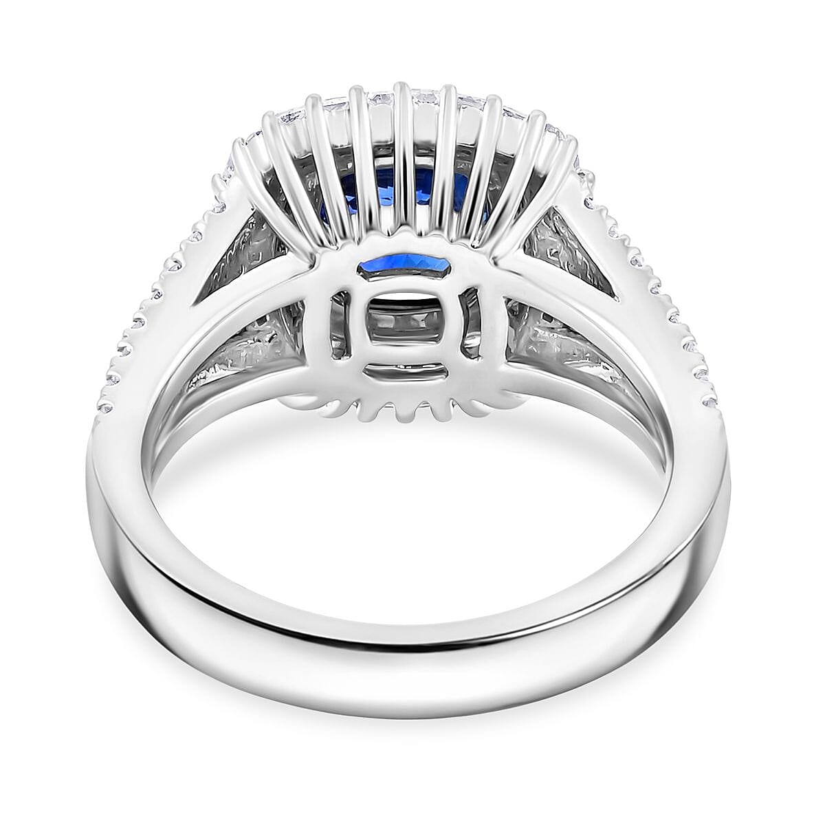 Chairman Collection Certified & Appraised Rhapsody AAAA Ceylon Blue Sapphire and E-F VS Diamond 4.30 ctw Ring in 950 Platinum (Size 7.0)  12.79 Grams image number 4