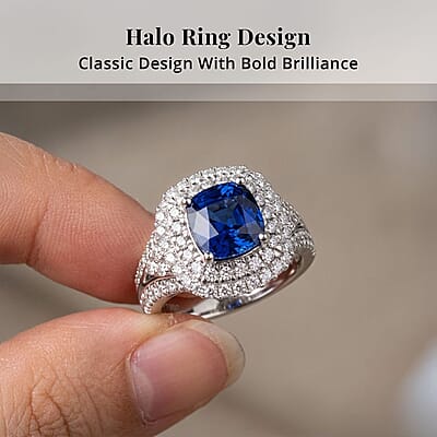 Chairman Vault Collection Certified & Appraised Rhapsody AAAA Ceylon Blue Sapphire and E-F VS Diamond 4.30 ctw Ring in 950 Platinum (Size 7.0)  12.79 Grams