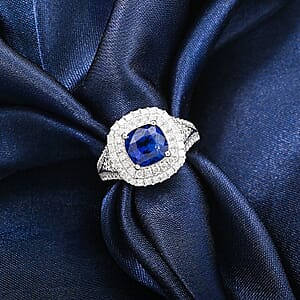 Certified & Appraised Rhapsody 950 Platinum AAAA Ceylon Blue Sapphire, Diamond (E-F, VS) Ring (Size 7.5) (12.79 g) 4.30 ctw