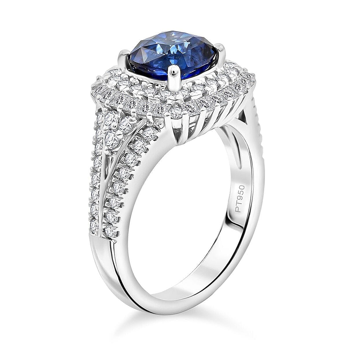 Certified & Appraised Rhapsody 950 Platinum AAAA Ceylon Blue Sapphire, Diamond (E-F, VS) Ring (Size 7.5) (12.79 g) 4.30 ctw image number 3