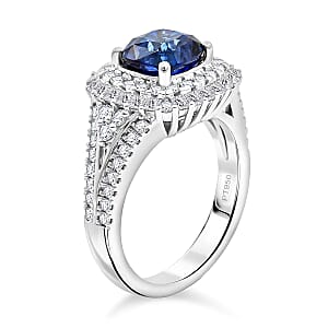 Certified & Appraised Rhapsody 950 Platinum AAAA Ceylon Blue Sapphire, Diamond (E-F, VS) Ring (Size 7.5) (12.79 g) 4.30 ctw