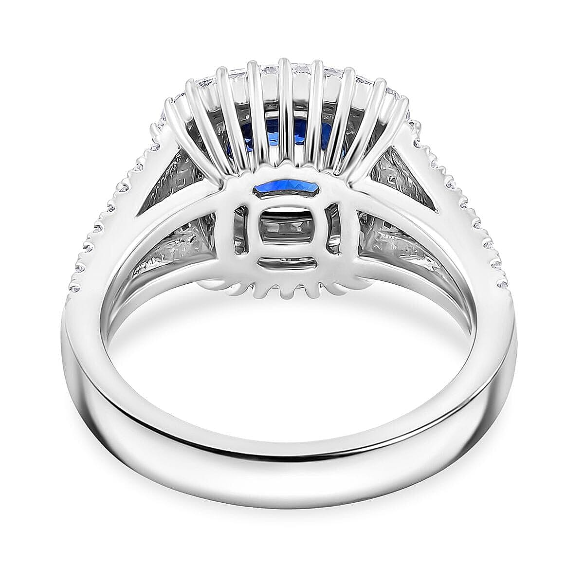 Chairman Collection Certified & Appraised Rhapsody AAAA Ceylon Blue Sapphire and E-F VS Diamond 4.30 ctw Ring in 950 Platinum (Size 8.0)  12.79 Grams image number 4