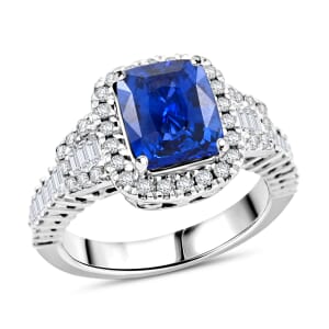 Chairman Collection Certified & Appraised Rhapsody AAAA Ceylon Blue Sapphire and E-F VS Diamond 4.21 ctw Ring in 950 Platinum (Size 7.0)  10.67 Grams