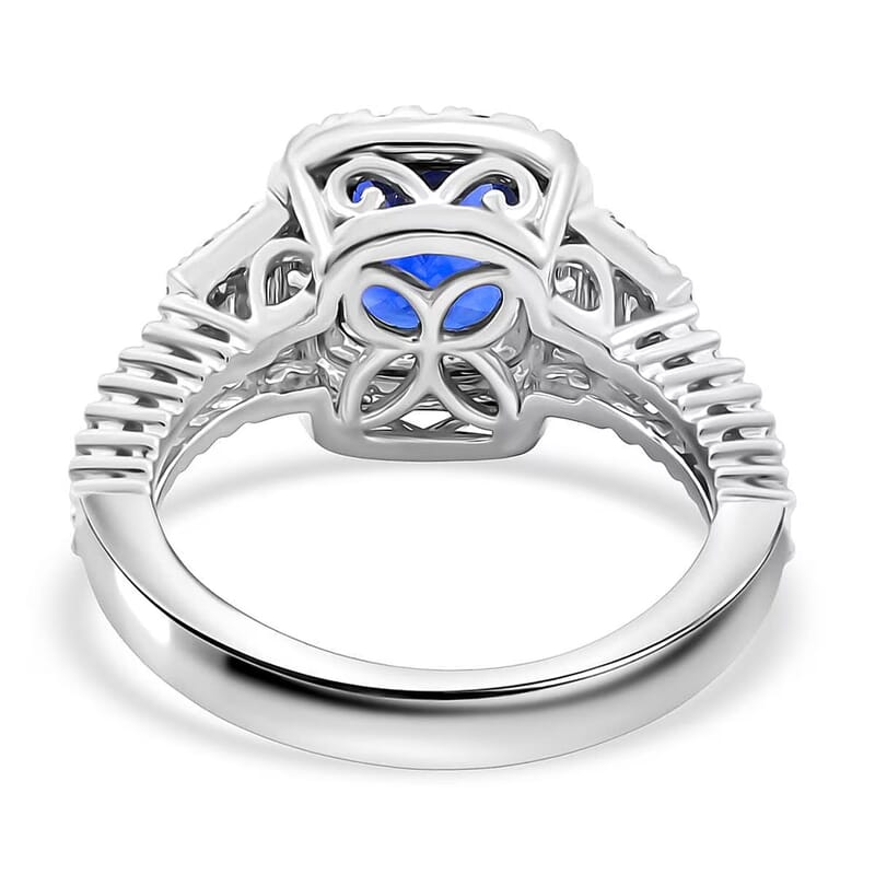 Chairman Vault Collection Certified & Appraised Rhapsody AAAA Ceylon Blue Sapphire and E-F VS Diamond 4.20 ctw Ring in 950 Platinum (Size 7.0)  10.67 Grams