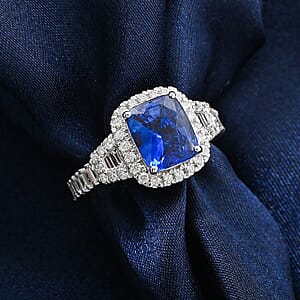 Certified & Appraised Rhapsody 950 Platinum AAAA Ceylon Blue Sapphire, Diamond (E-F, VS) Ring (Size 7.5) (10.67 g) 4.21 ctw