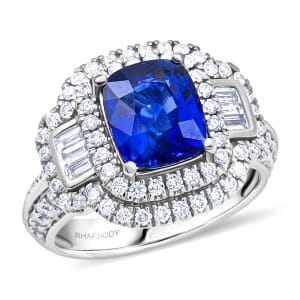 Chairman Collection Certified & Appraised Rhapsody AAAA Ceylon Blue Sapphire and E-F VS Diamond 4.70 ctw Ring in 950 Platinum (Size 7.0)  12.21 Grams