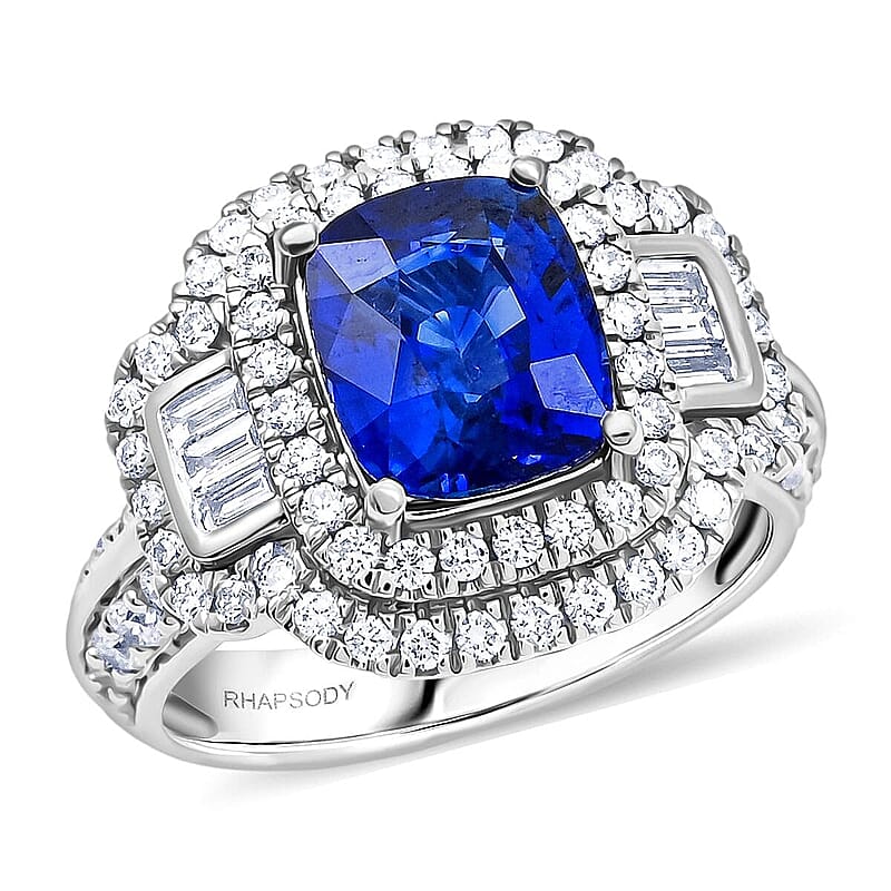 Chairman Vault Collection Certified & Appraised Rhapsody AAAA Ceylon Blue Sapphire and E-F VS Diamond 4.70 ctw Ring in 950 Platinum (Size 7.0)  12.21 Grams