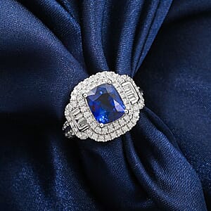 Chairman Vault Collection Certified & Appraised Rhapsody AAAA Ceylon Blue Sapphire and E-F VS Diamond 4.70 ctw Ring in 950 Platinum (Size 7.0)  12.21 Grams