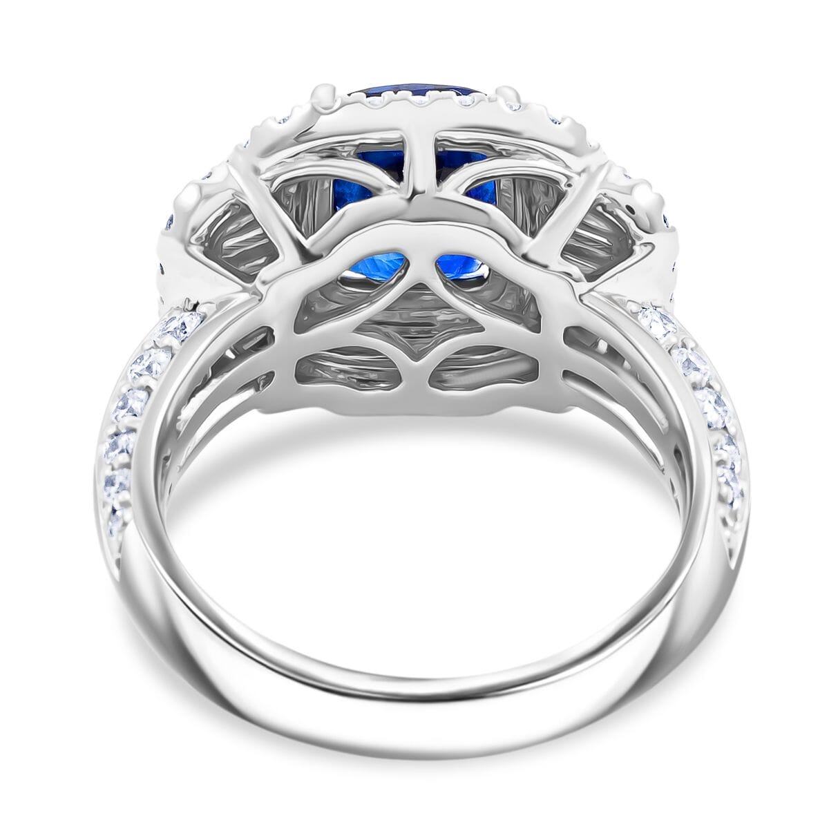 Chairman Collection Certified & Appraised Rhapsody AAAA Ceylon Blue Sapphire and E-F VS Diamond 4.70 ctw Ring in 950 Platinum (Size 7.0)  12.21 Grams image number 4