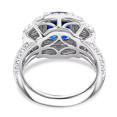 Chairman Vault Collection Certified & Appraised Rhapsody AAAA Ceylon Blue Sapphire and E-F VS Diamond 4.70 ctw Ring in 950 Platinum (Size 7.0)  12.21 Grams