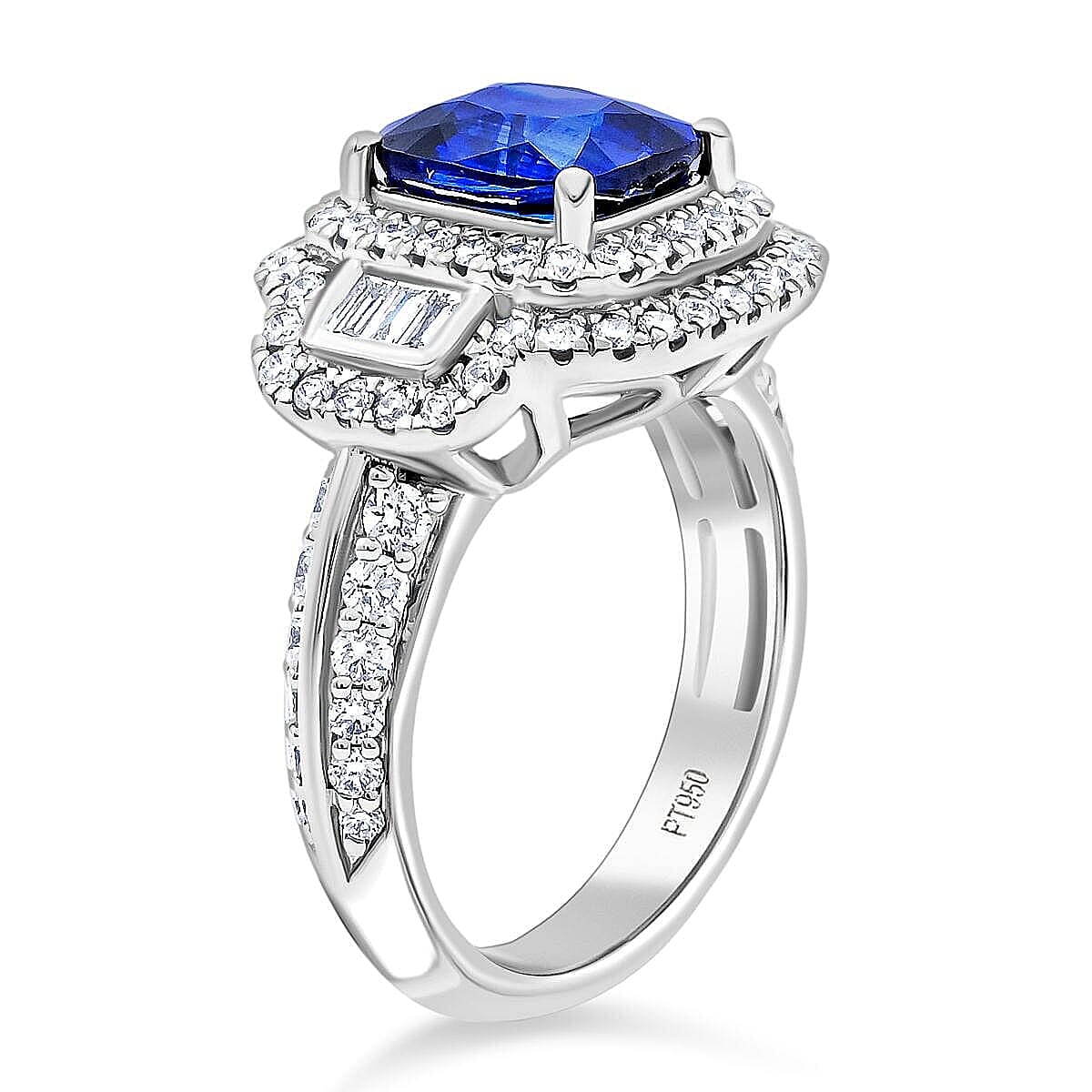 Certified & Appraised Rhapsody 950 Platinum AAAA Ceylon Blue Sapphire, Diamond (E-F, VS) Ring (Size 7.5) (12.21 g) 4.70 ctw image number 3