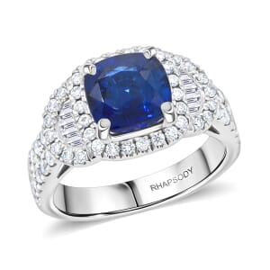 Chairman Collection Certified & Appraised Rhapsody AAAA Ceylon Blue Sapphire and E-F VS Diamond 4.30 ctw Ring in 950 Platinum (Size 7.0)  10.20 Grams