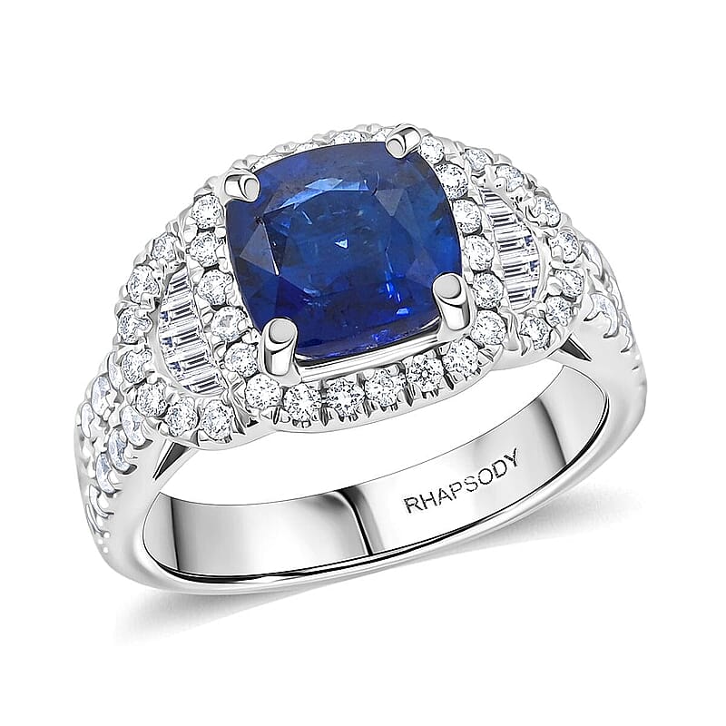 Chairman Vault Collection Certified & Appraised Rhapsody AAAA Ceylon Blue Sapphire and E-F VS Diamond 4.30 ctw Ring in 950 Platinum (Size 7.0)  10.20 Grams