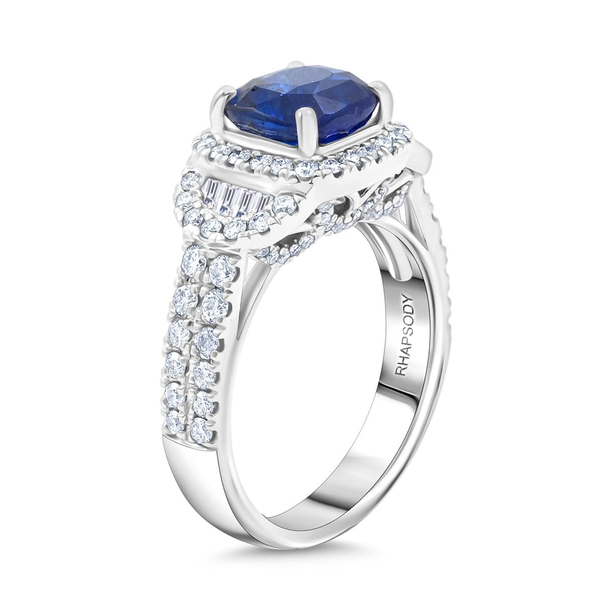 Chairman Collection Certified & Appraised Rhapsody AAAA Ceylon Blue Sapphire and E-F VS Diamond 4.30 ctw Ring in 950 Platinum (Size 7.0)  10.20 Grams image number 3