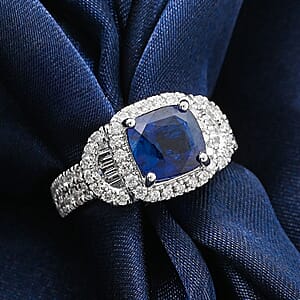 Certified & Appraised Rhapsody 950 Platinum AAAA Ceylon Blue Sapphire, Diamond (E-F, VS) Ring (Size 7.5) (10.20 g) 4.30 ctw