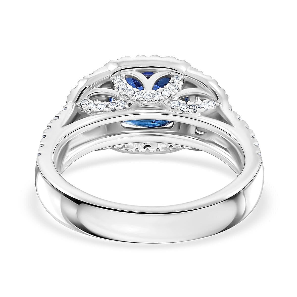 Certified & Appraised Rhapsody 950 Platinum AAAA Ceylon Blue Sapphire, Diamond (E-F, VS) Ring (Size 7.5) (10.20 g) 4.30 ctw image number 4