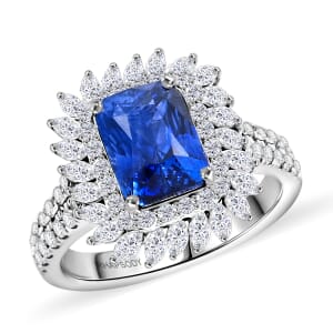 Chairman Collection Certified & Appraised Rhapsody AAAA Ceylon Blue Sapphire and E-F VS Diamond 4.55 ctw Ring in 950 Platinum (Size 7.0)  10.20 Grams