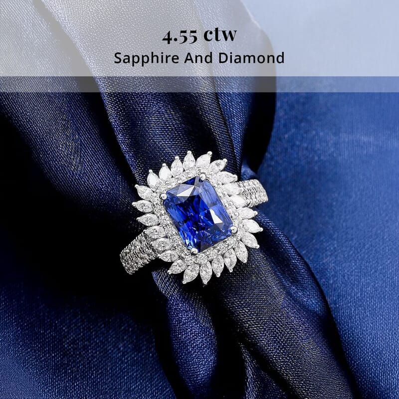 Chairman Vault Collection Certified & Appraised Rhapsody AAAA Ceylon Blue Sapphire and E-F VS Diamond 4.55 ctw Ring in 950 Platinum (Size 7.0)  10.20 Grams