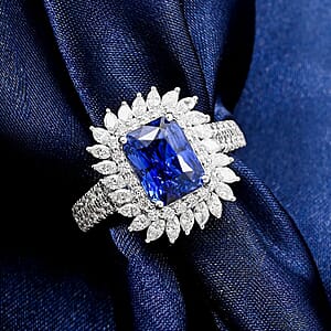 Certified & Appraised Rhapsody 950 Platinum AAAA Ceylon Blue Sapphire, Diamond (E-F, VS) Ring (Size 7.5) (10.20 g) 4.55 ctw