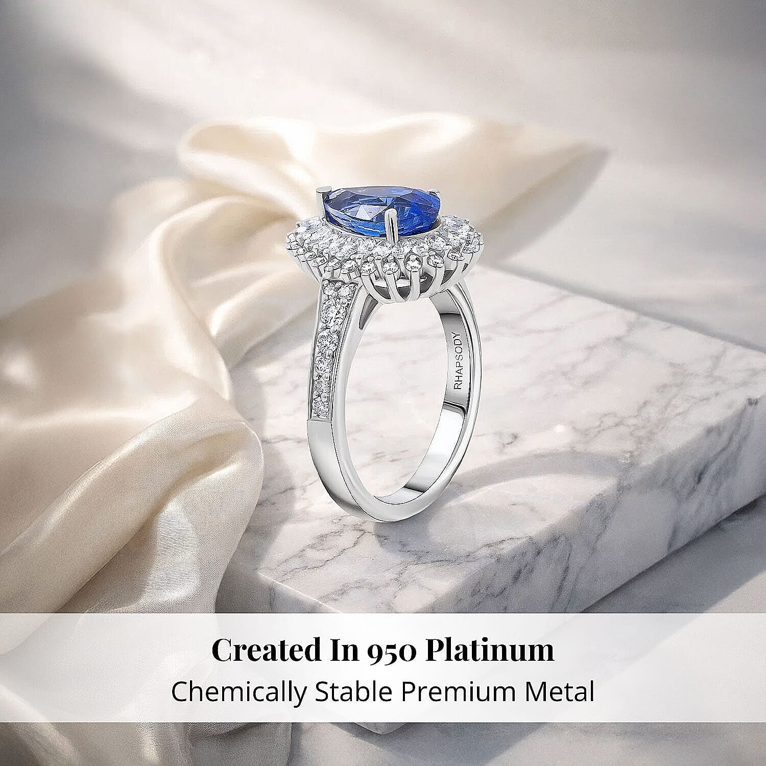 Certified & Appraised Rhapsody 950 Platinum AAAA Ceylon Blue Sapphire, Diamond (E-F, VS) Ring (Size 5.0) (10.20 g) 4.10 ctw