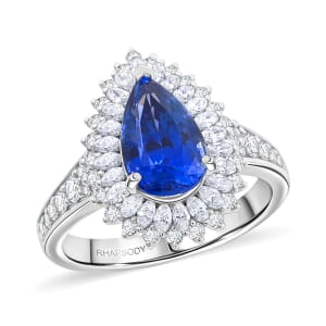 Chairman Collection Certified & Appraised Rhapsody AAAA Ceylon Blue Sapphire and E-F VS Diamond 4.10 ctw Ring in 950 Platinum (Size 7.0)  10.20 Grams