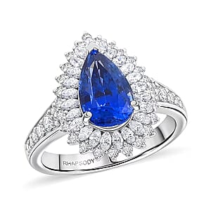 Chairman Collection Certified & Appraised Rhapsody AAAA Ceylon Blue Sapphire and E-F VS Diamond 4.10 ctw Ring in 950 Platinum (Size 8.0)  10.20 Grams
