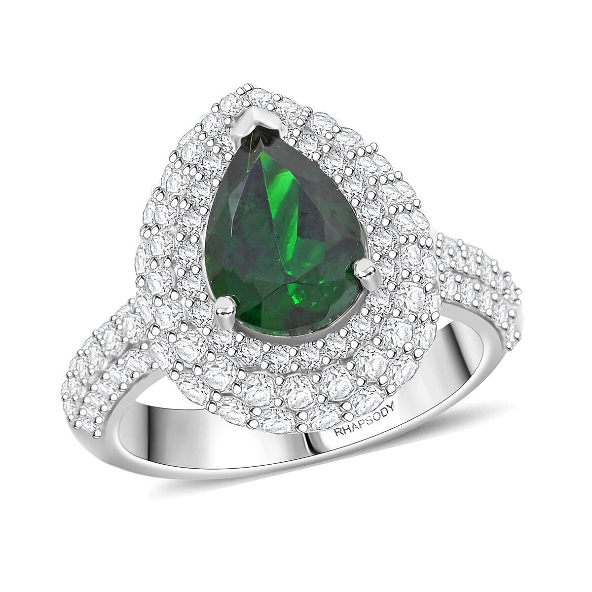 Chairman Collection Certified & Appraised Rhapsody AAAA Tsavorite Garnet and E-F VS Diamond 4.16 ctw Ring in 950 Platinum (Size 7.0)  11.68 Grams image number 0