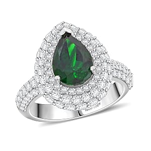 Chairman Collection Certified & Appraised Rhapsody AAAA Tsavorite Garnet and E-F VS Diamond 4.16 ctw Ring in 950 Platinum (Size 7.0)  11.68 Grams