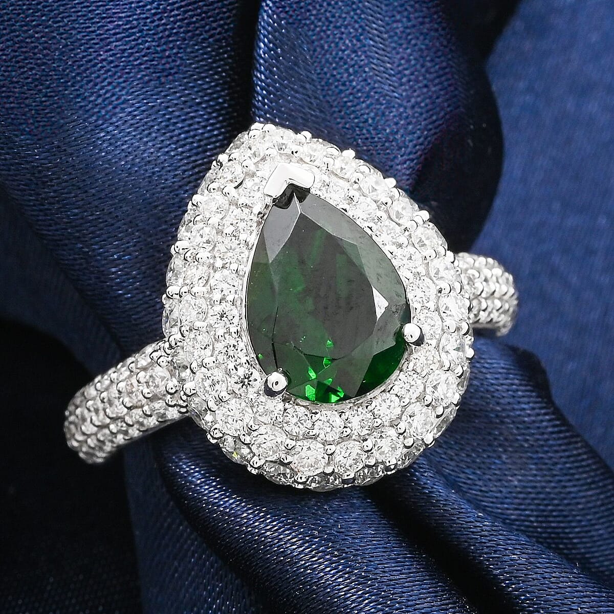 Chairman Collection Certified & Appraised Rhapsody AAAA Tsavorite Garnet and E-F VS Diamond 4.16 ctw Ring in 950 Platinum (Size 7.0)  11.68 Grams image number 1