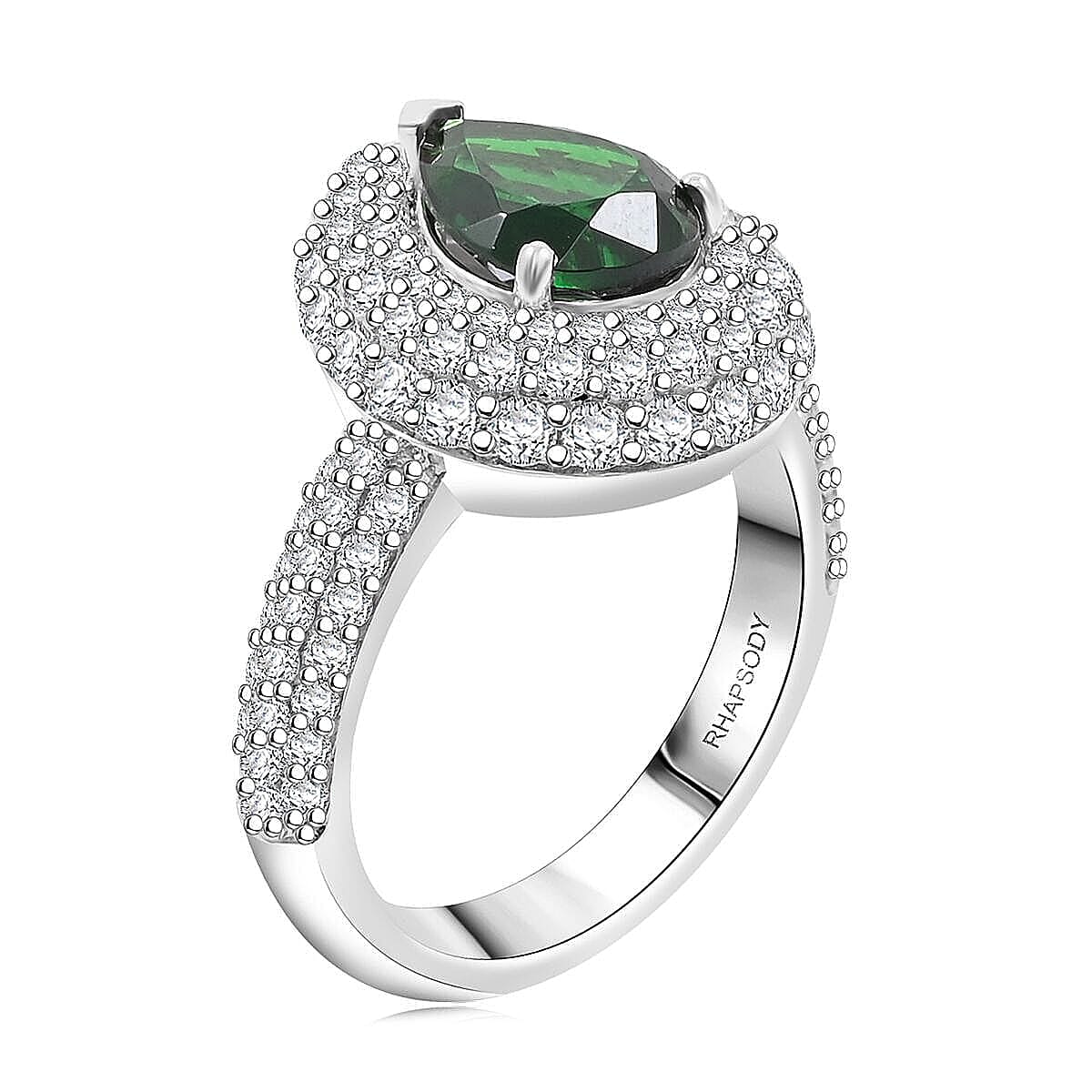 Certified & Appraised Rhapsody 950 Platinum AAAA Tsavorite Garnet, Diamond (E-F, VS) Ring (Size 7.5) (11.68 g) 4.16 ctw image number 3