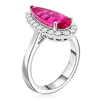 Chairman Collection Certified & Appraised Rhapsody AAAA Imperial Topaz and E-F VS Diamond 4.90 ctw Ring in 950 Platinum (Size 7.0)  10.22 Grams