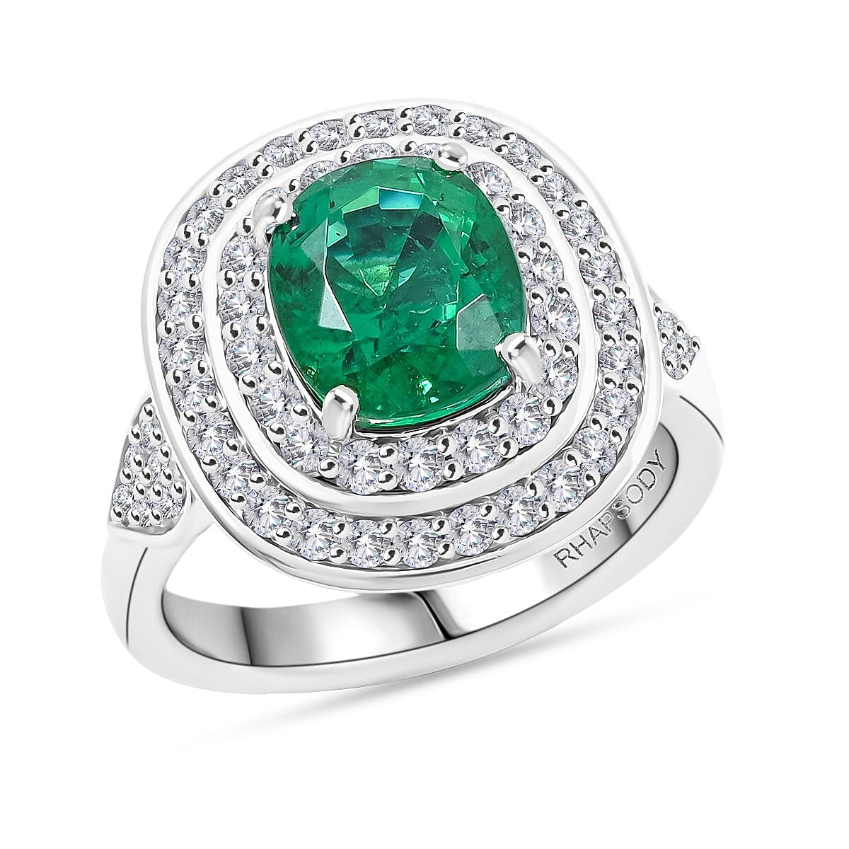 Chairman Collection Certified & Appraised Rhapsody AAAA Kagem Zambian Emerald and E-F VS Diamond 3.45 ctw Ring in 950 Platinum (Size 7.0)  13.42 Grams image number 0