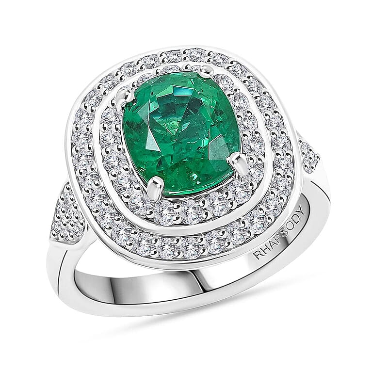 Chairman Collection Certified & Appraised Rhapsody AAAA Kagem Zambian Emerald and E-F VS Diamond 3.45 ctw Ring in 950 Platinum (Size 7.0)  13.42 Grams