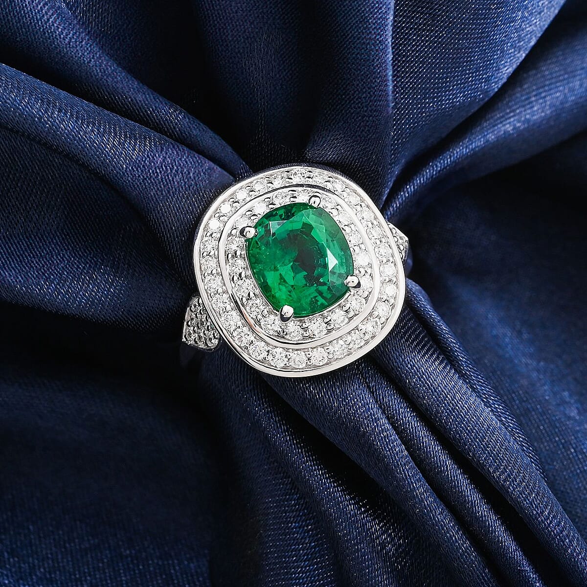 Chairman Collection Certified & Appraised Rhapsody AAAA Kagem Zambian Emerald and E-F VS Diamond 3.45 ctw Ring in 950 Platinum (Size 7.0)  13.42 Grams image number 1