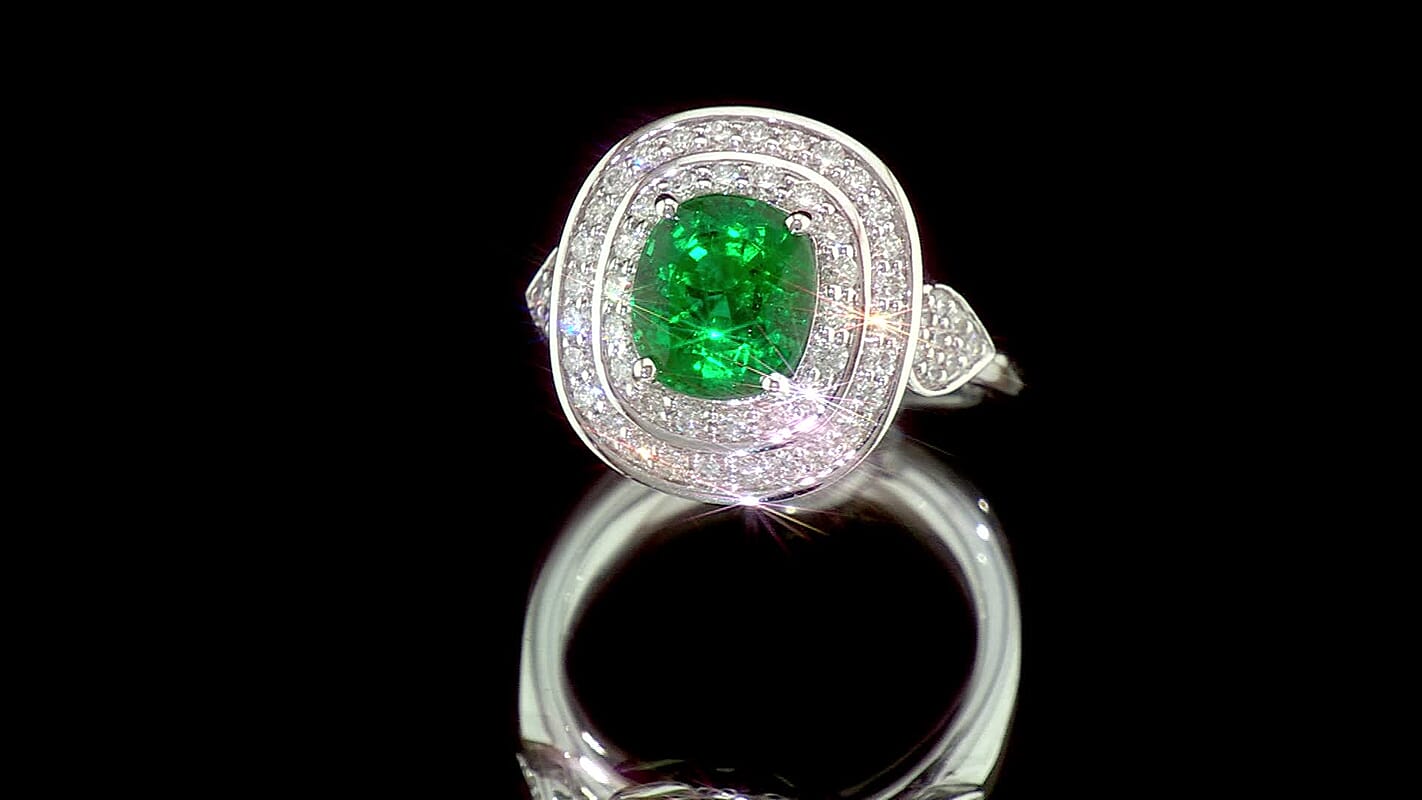Certified & Appraised Rhapsody AAAA Kagem Zambian Emerald and E-F VS Diamond 3.45 ctw Ring in 950 Platinum (Size 7.0)  13.42 Grams